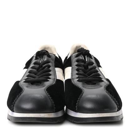 Christian Dior Velvet Calfskin Women's Diorun Sneakers 37.5 Black Off White