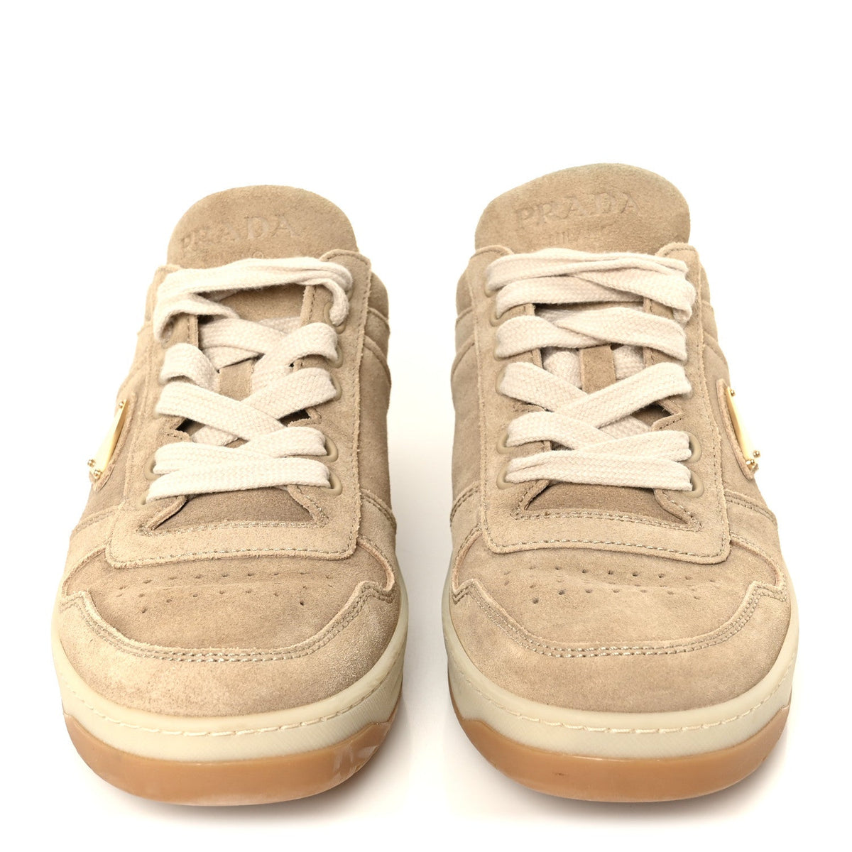 Prada Suede Women's Downtown Low Top Sneakers 37 Ecru
