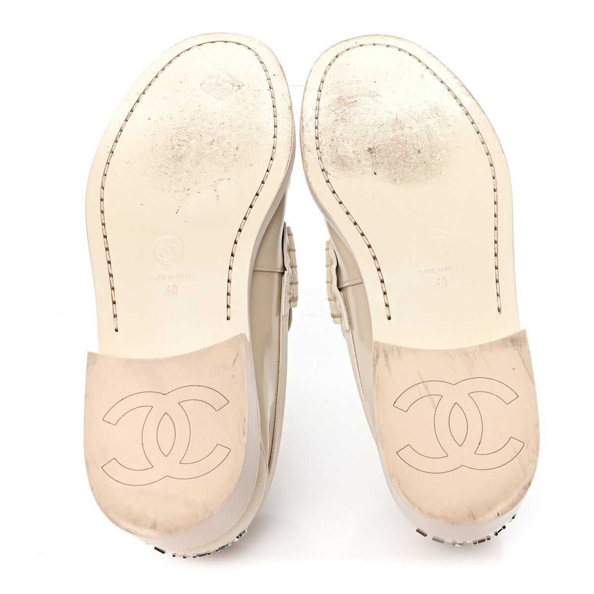Chanel Shiny Calfskin Logo Women's Loafers
