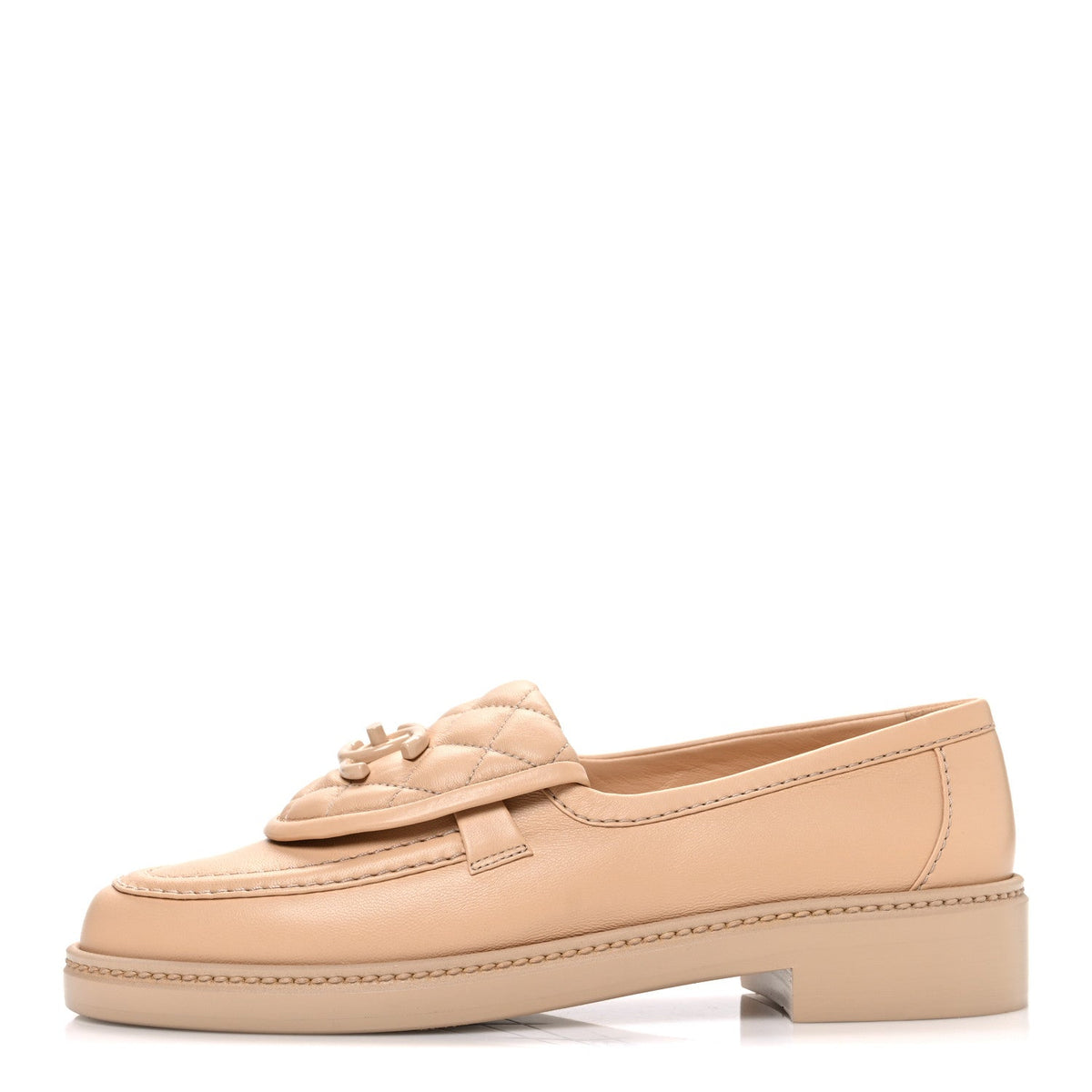 Chanel Lambskin Quilted CC Turnlock Beige Women's Moccasins