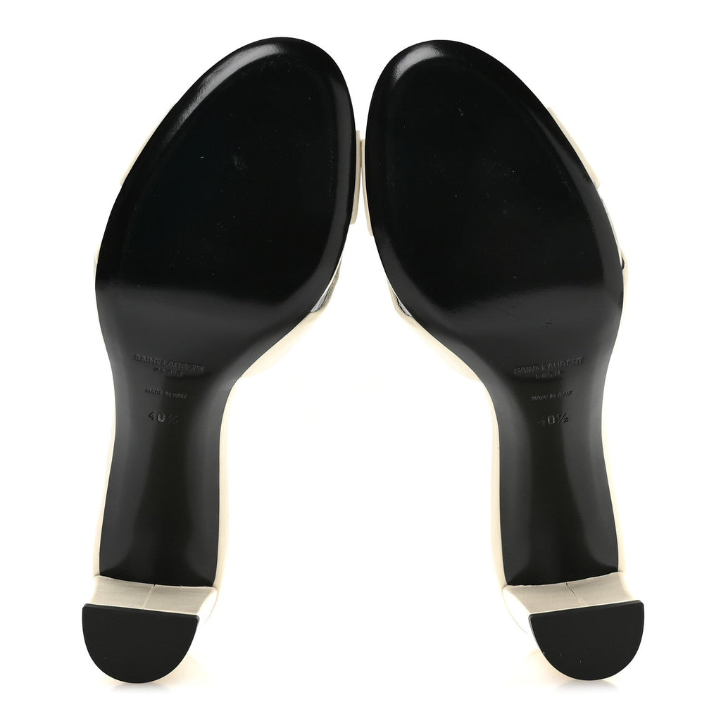 Saint Laurent Lambskin Women's Bianca 75mm Mules 40.5 Pearl