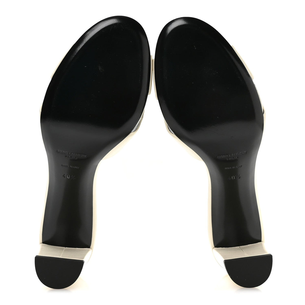 Saint Laurent Lambskin Women's Bianca 75mm Mules 40.5 Pearl