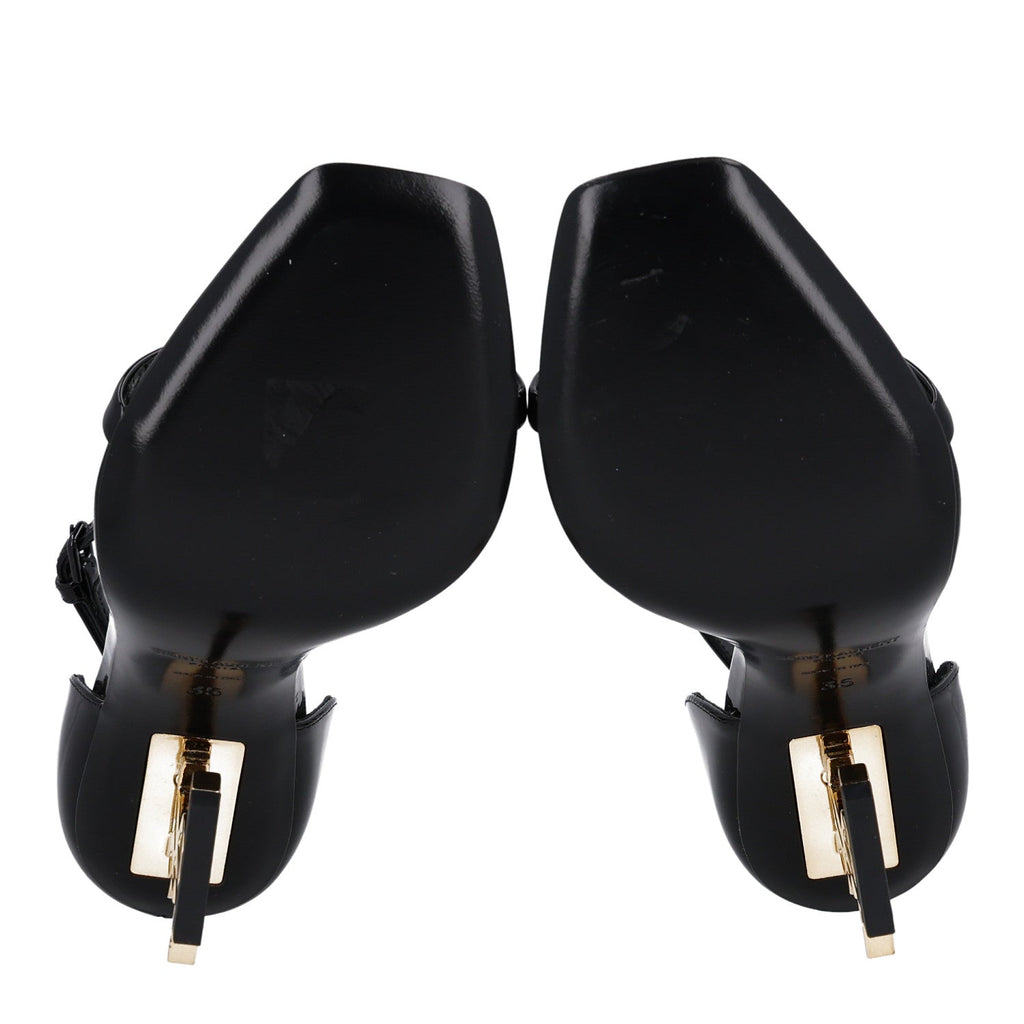 Saint Laurent Patent Calfskin Women's Opyum 110 Sandals 35 Black Gold
