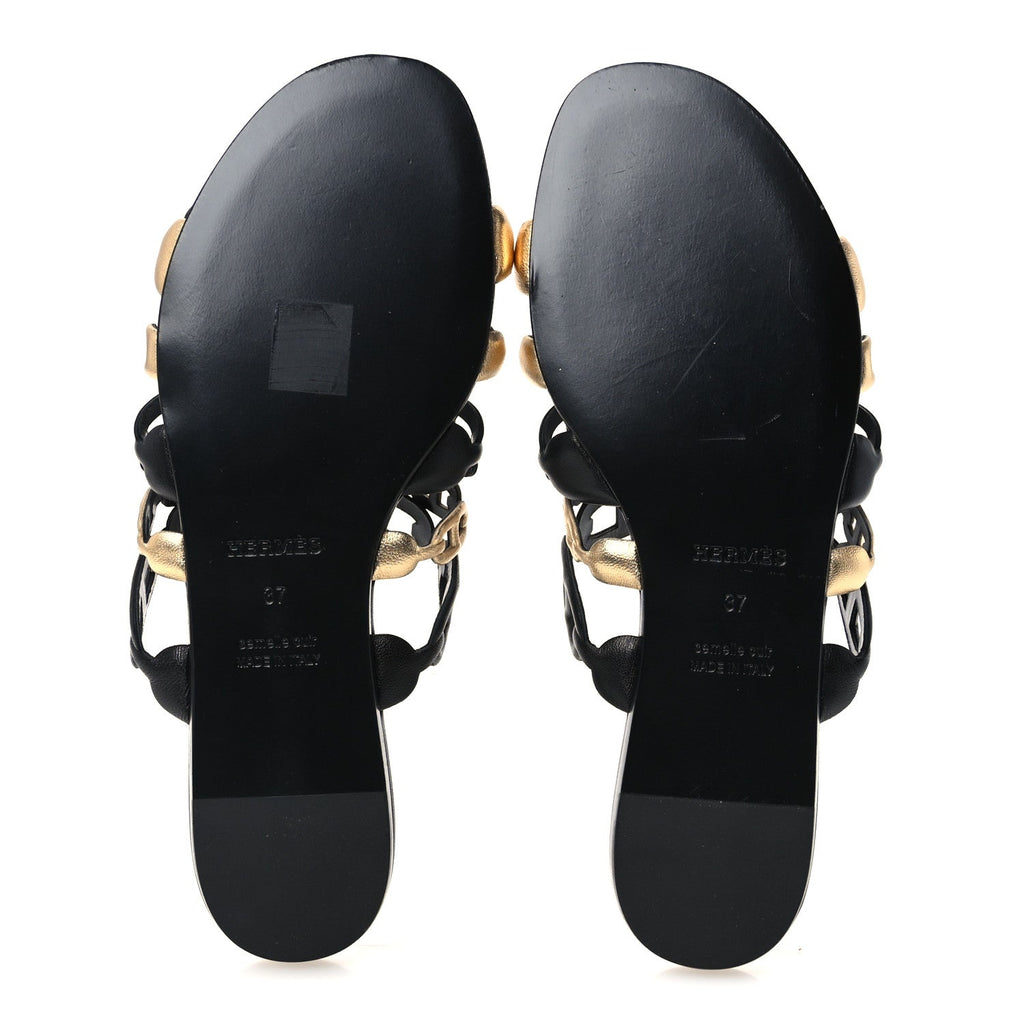 Hermes Nappa Women's Thalassa Sandals 37 Black Doré