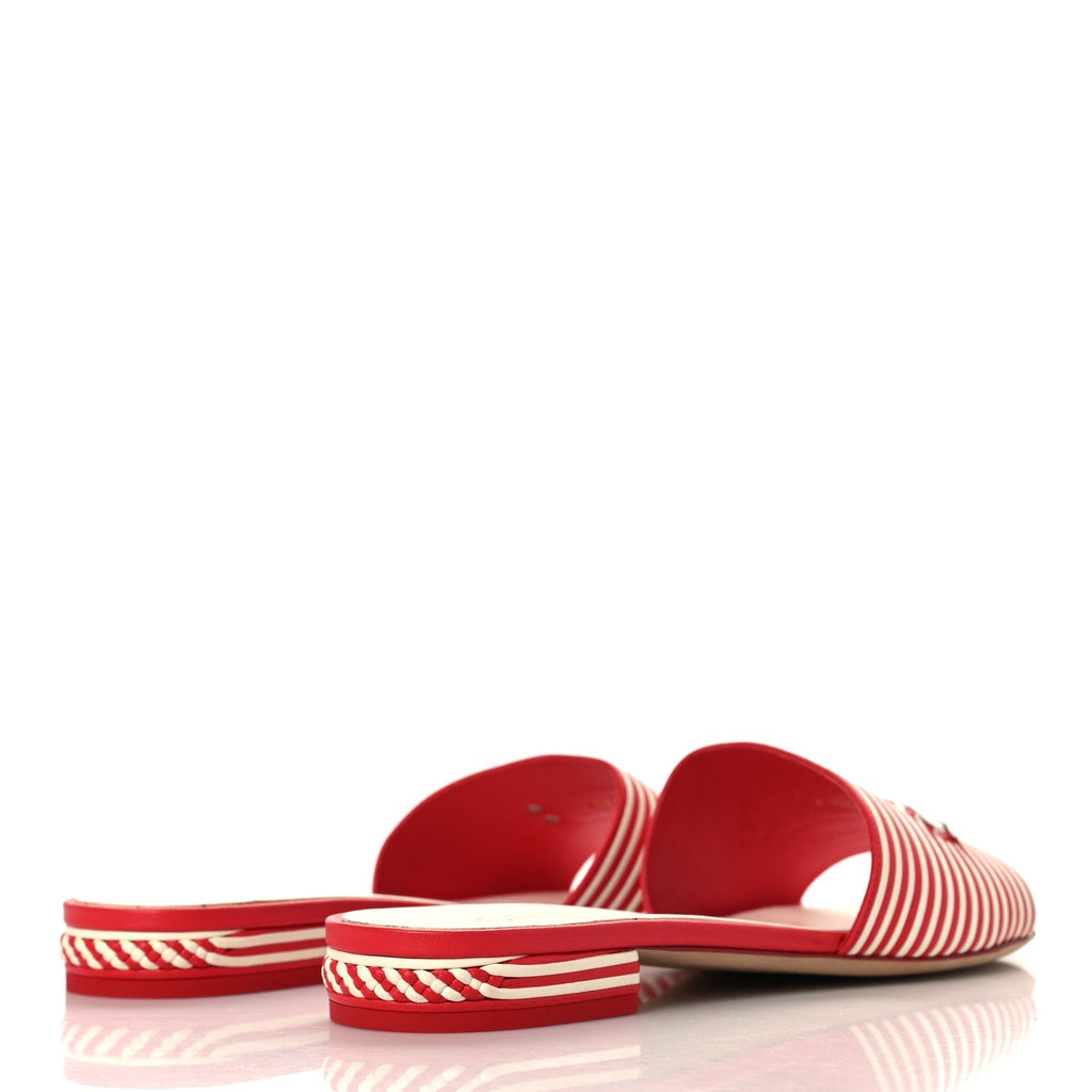 Chanel Lambskin Women's Braided CC Sandals 38.5 White Red