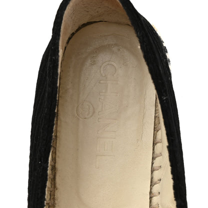 Chanel Velvet Grosgrain Women's CC Espadrilles 38 Black