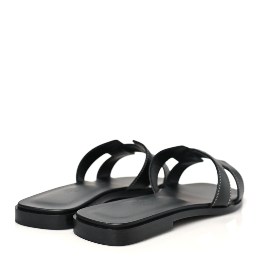 Hermès Box Calfskin Women's Oran Sandals 37.5 Black