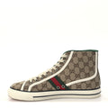 Gucci Fabric Men's GG Monogram Tennis 1977 High Top Sneakers 9 Beige Ebony