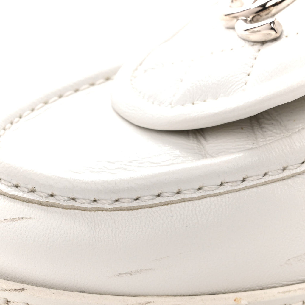 Chanel Shiny Lambskin Women's Quilted CC Turnlock Loafers 40 White