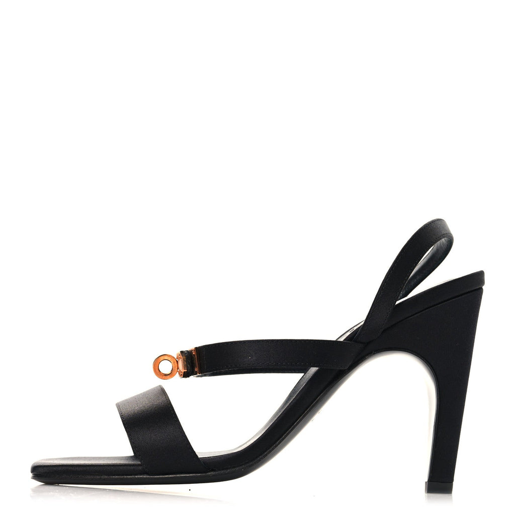 Hermes Satin Women's Glamour 95 Sandals 36.5 Black