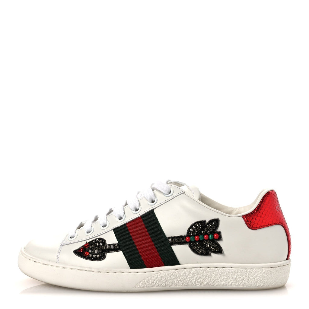 Gucci Calfskin Web Studded Arrow Ace Women's Sneakers White