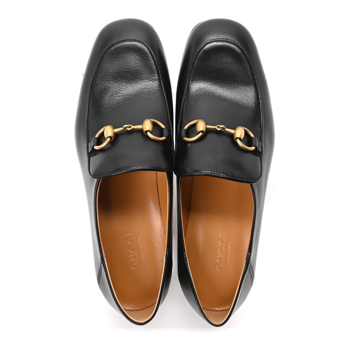 Gucci Goatskin Women's Horsebit Mid-Heel Loafers 37 Black