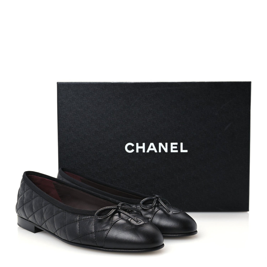 Chanel Quilted CC Cap Toe Women's Ballerina Flats Dark Brown