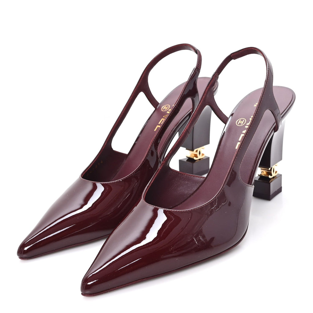 Chanel Patent Calfskin CC Cutout Women's Pumps 40 Dark Burgundy