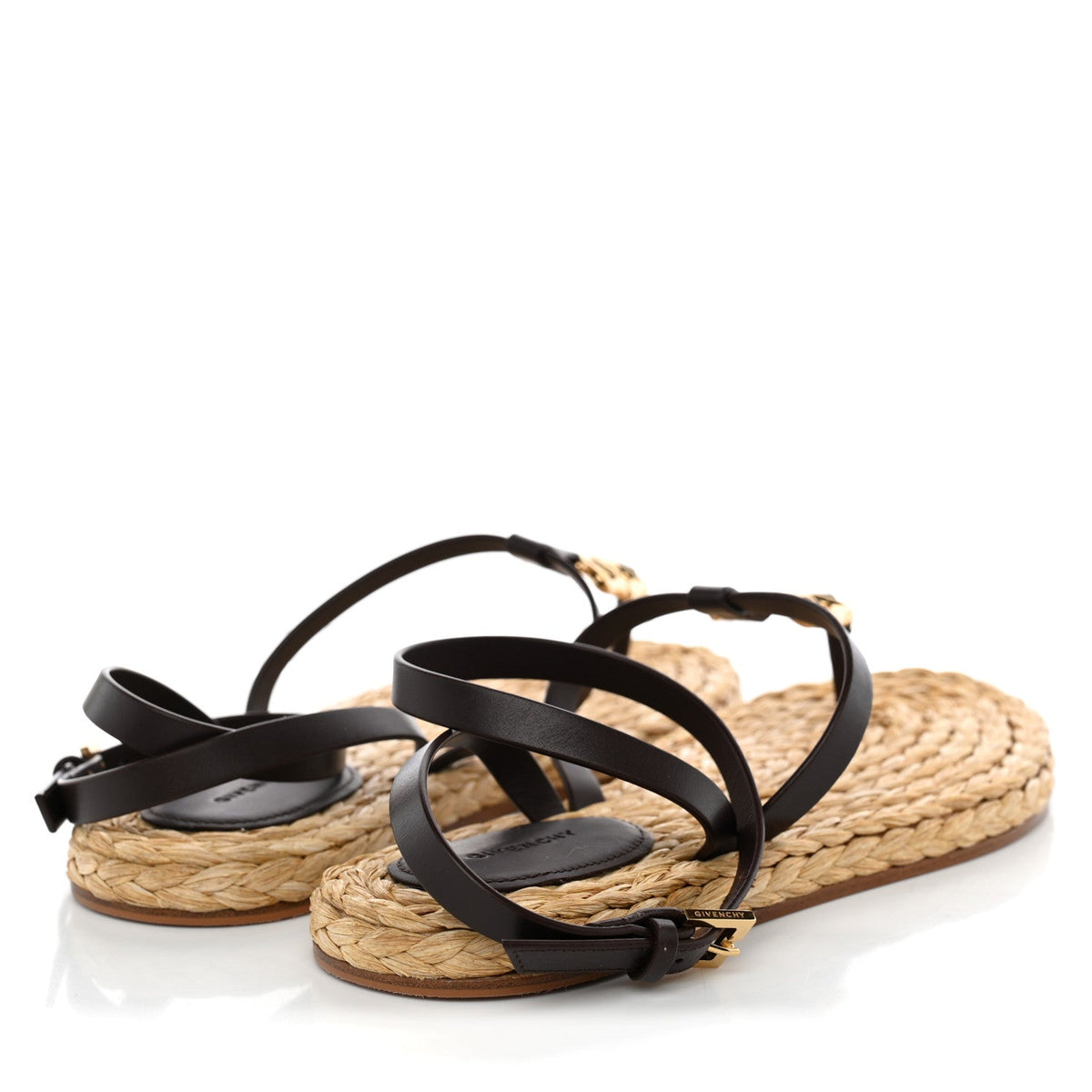 Givenchy Calfskin Raffia 4G Liquid Women's Espadrille Sandals 35 Ebony Natural