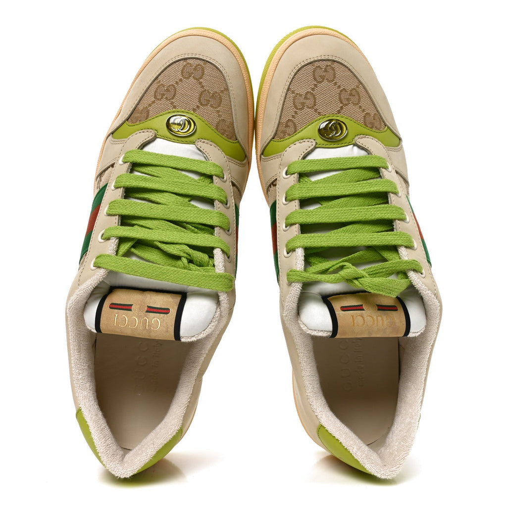 Gucci Nubuck Monogram Web Men's Screener Sneakers 9 Beige Green Multicolor