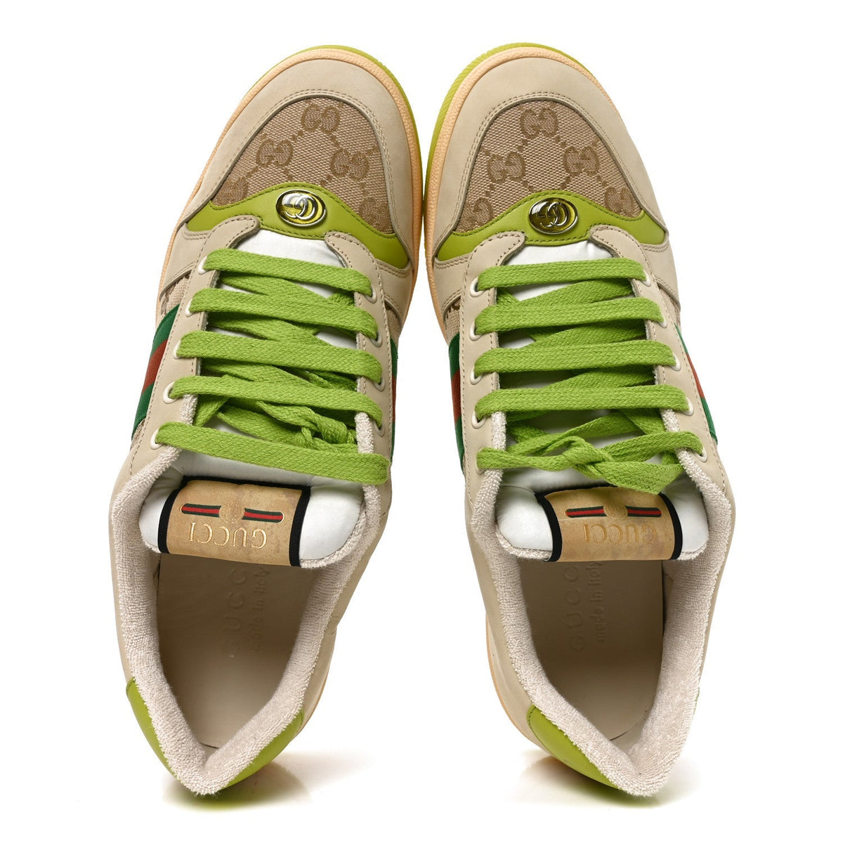 Gucci Nubuck Monogram Web Men's Screener Sneakers 9 Beige Green Multicolor