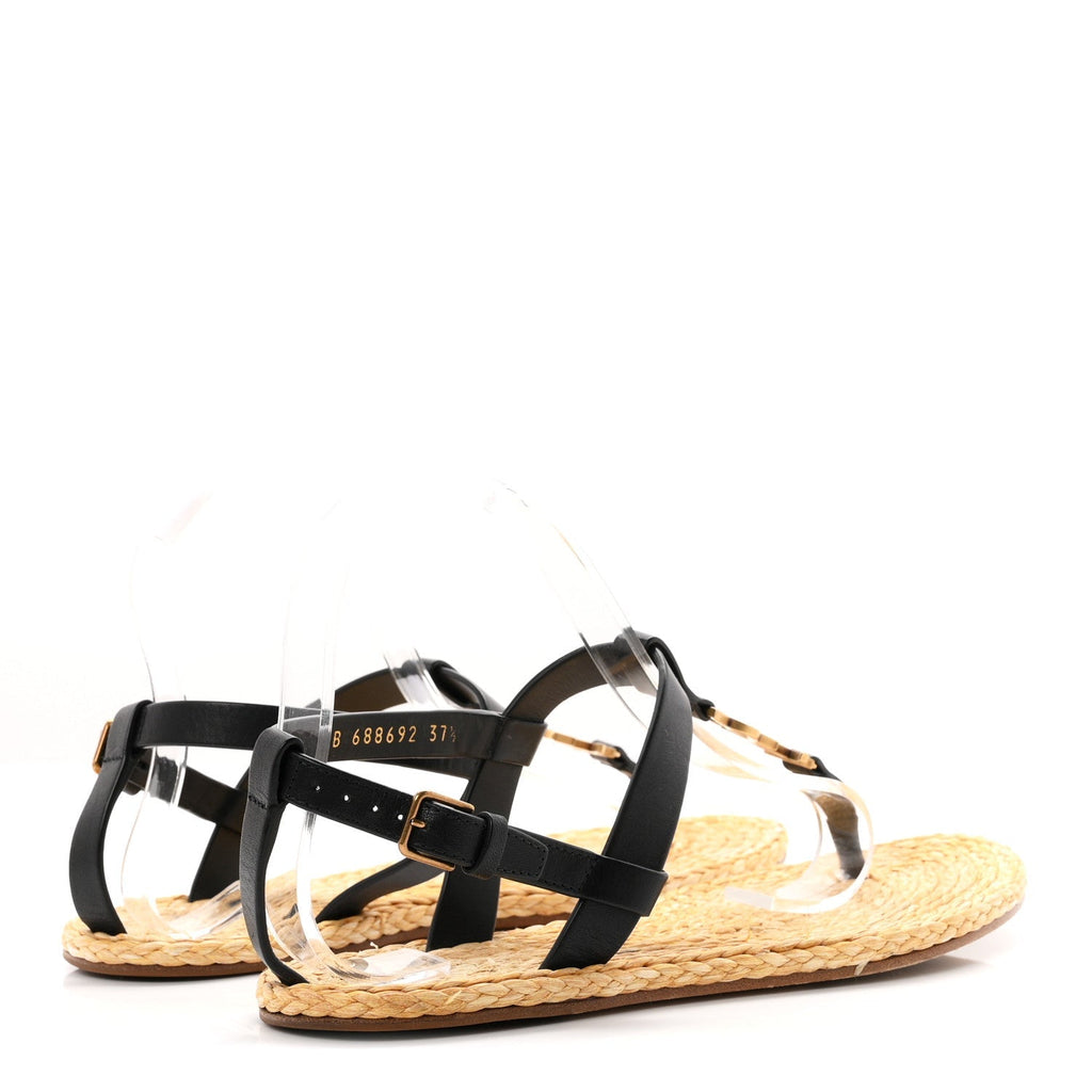 Saint Laurent Calfskin Raffia Cassandra Women's Sandals Black