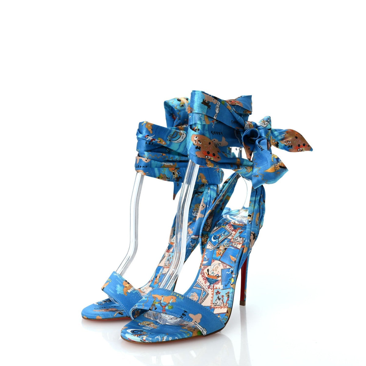 Christian Louboutin Crepe Satin Women's Greekaba Du Desert 100 Sandals 35 Blue Multicolor