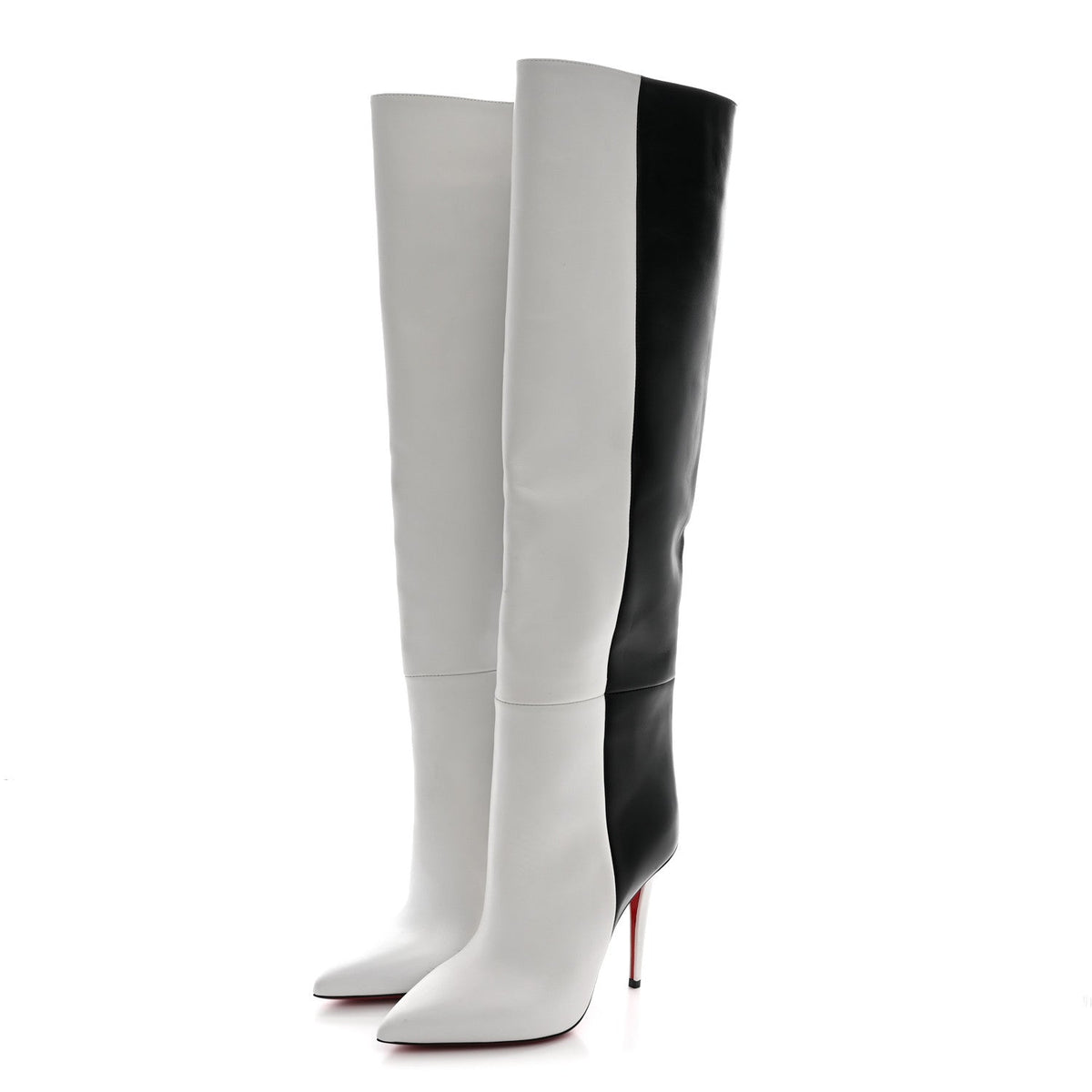 Christian Louboutin Calfskin Women's Astrilarge 100 Knee Boots 37 Black White