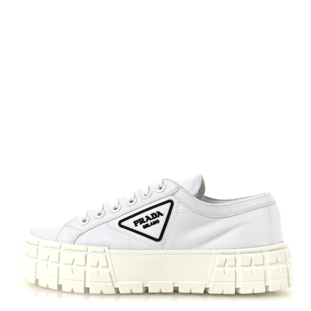 Prada Re-Nylon Gabardine Women's Double Wheel Sneakers 40 White