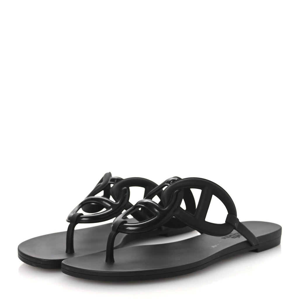 Hermes Rubber Women's Egerie Sandals 36 Black