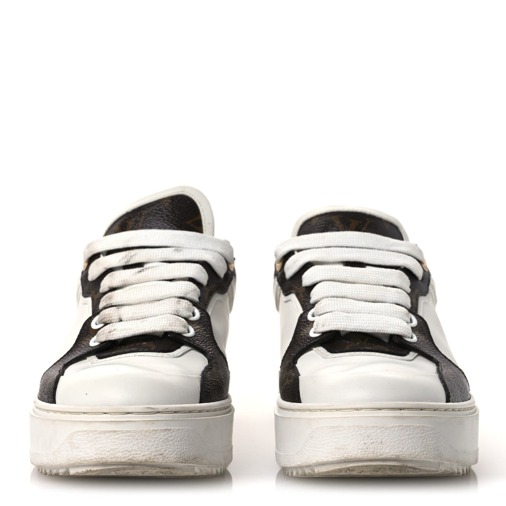 Louis Vuitton Calfskin Women's Embossed Monogram Time Out Sneakers 36 White
