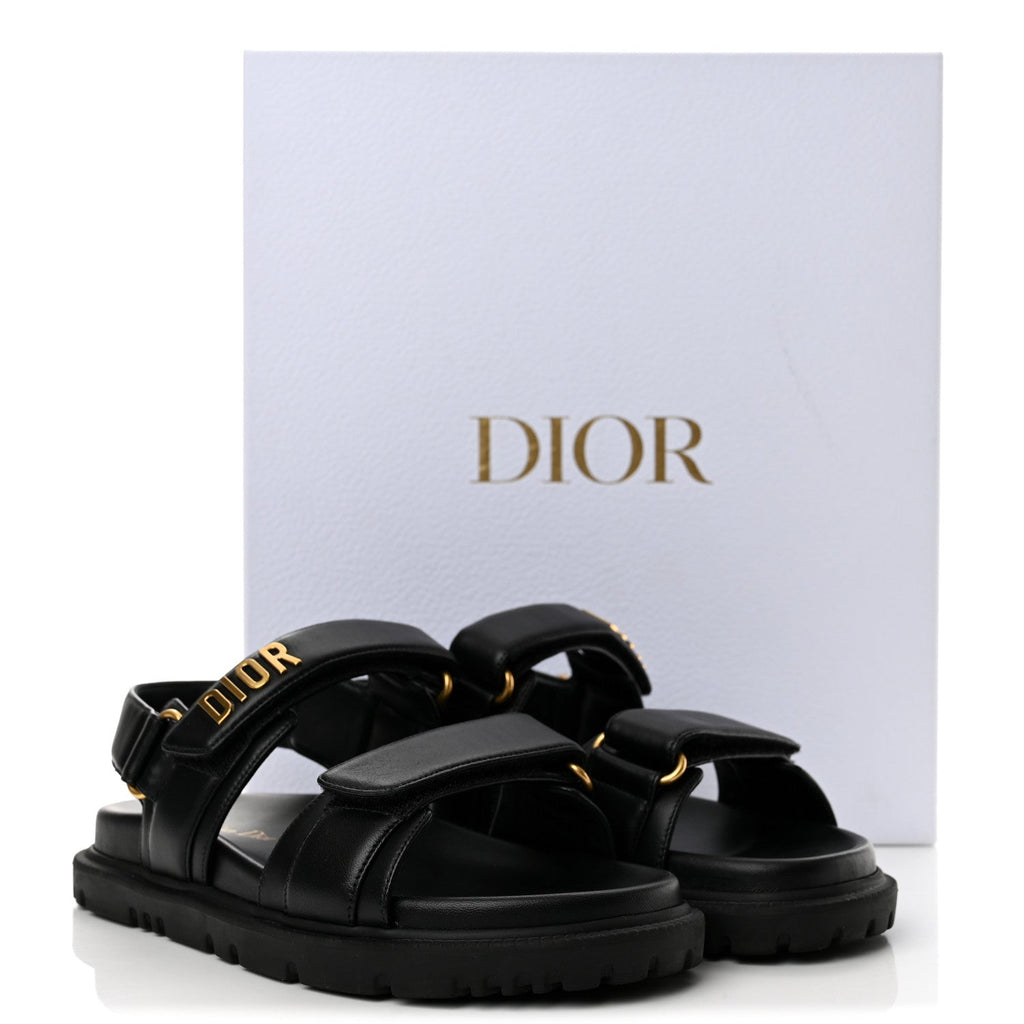 Christian Dior Lambskin Women's Dioract 10mm Sandals 36.5 Black