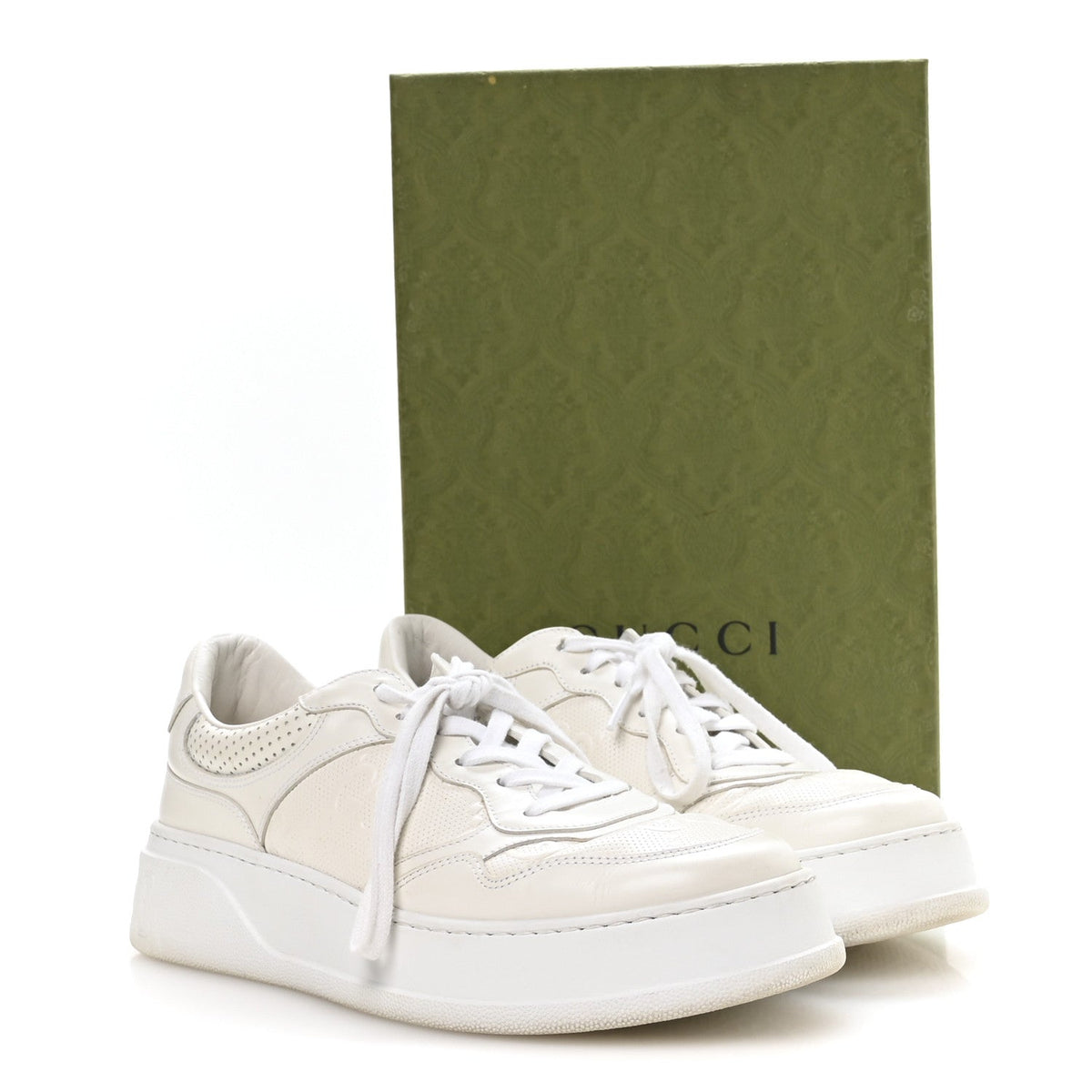 Gucci Calfskin Men's GG Tennis Interlocking G 55mm Sneakers 9.5 White