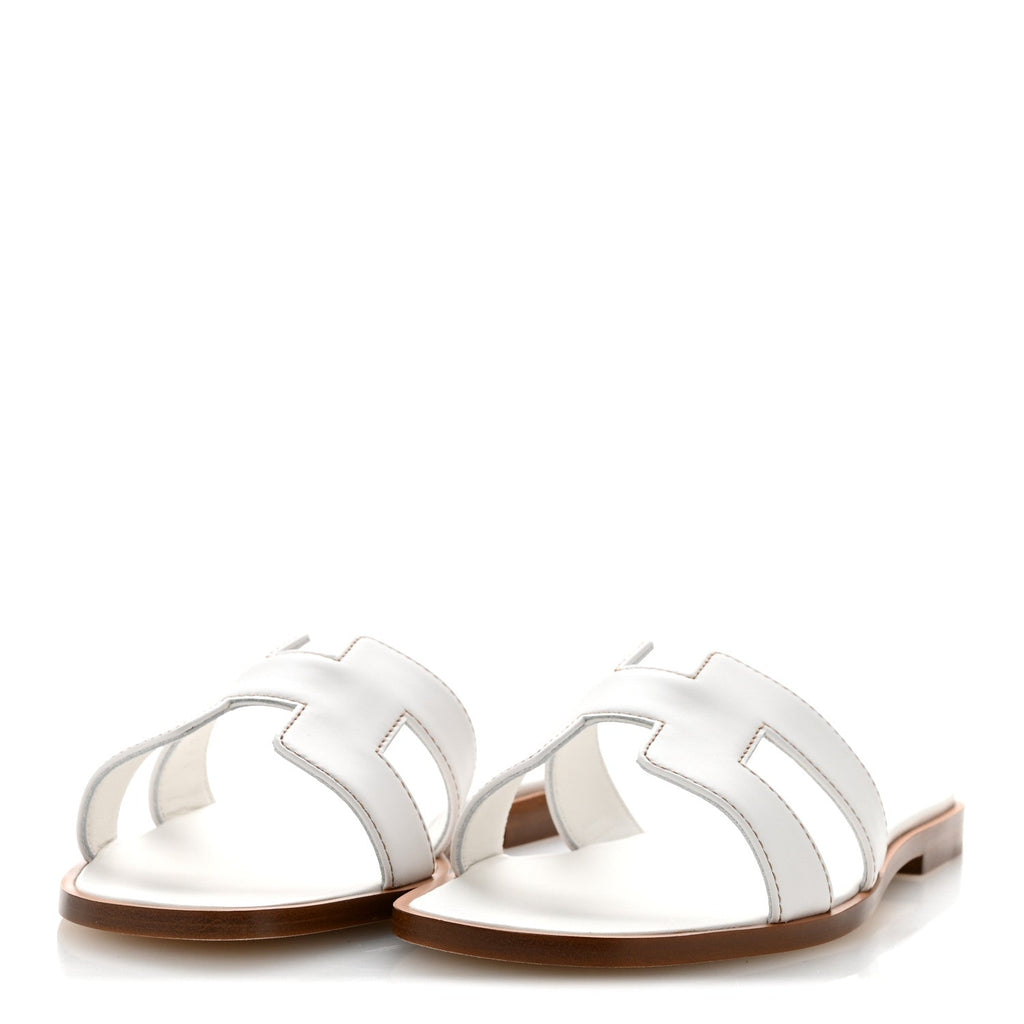 Hermes Box Calfskin Women's Oran Sandals 36 White