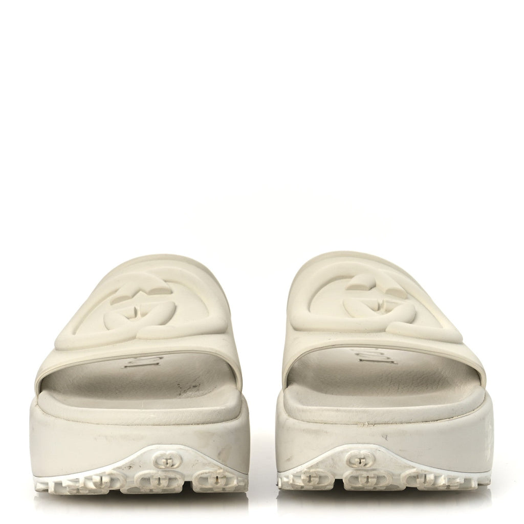 Gucci Rubber Women's Interlocking G Platform 42mm Slide Sandals 40 Off White