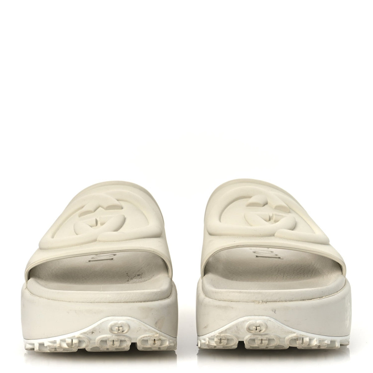 Gucci Rubber Women's Interlocking G Platform 42mm Slide Sandals 40 Off White