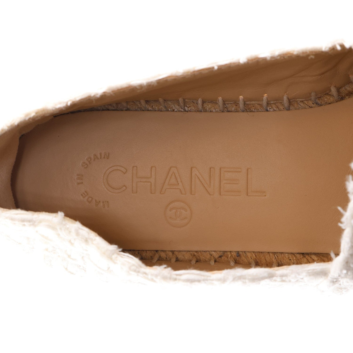 Chanel Tweed Grosgrain Women's CC Espadrilles 36 White Beige