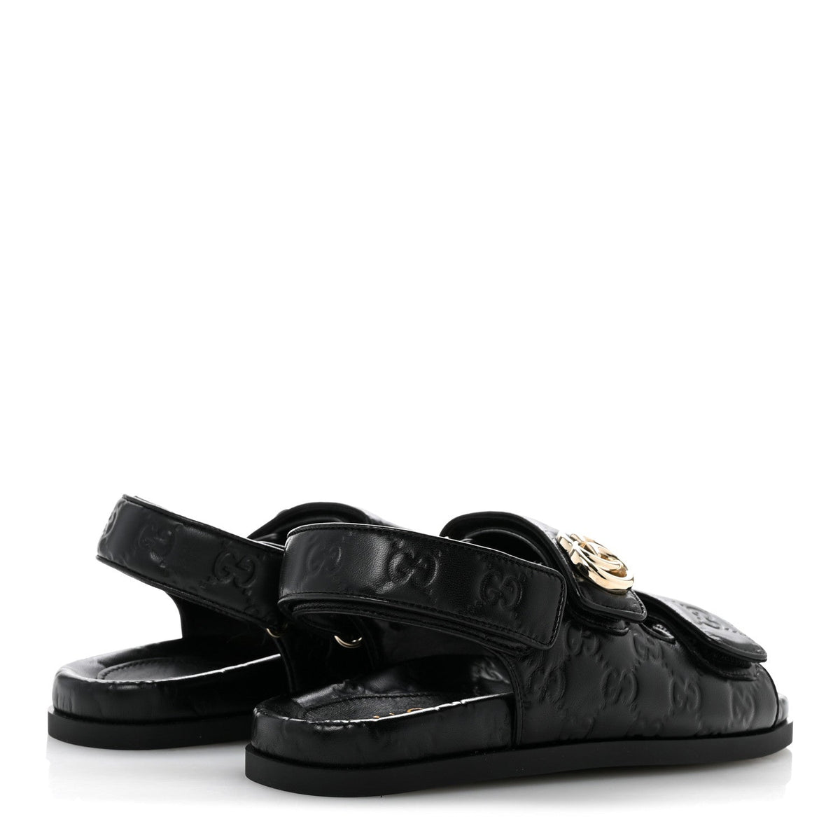 Gucci Embossed Calfskin Women's Guccissima GG Sandals 36.5 Black
