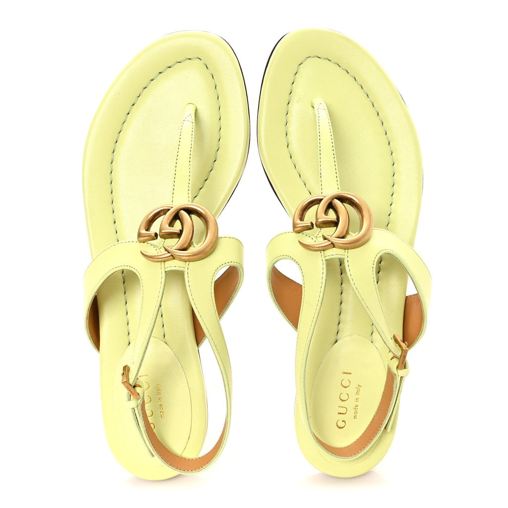 Gucci Calfskin Women's Double G Thong Flat Sandals 36.5 Pistachio Green