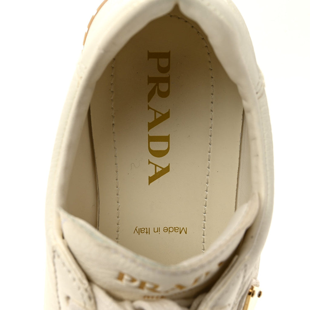 Prada Calfskin Metal Triangle Logo Women's Sneakers 40 Neutral