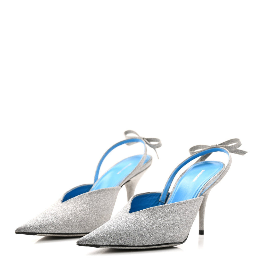 Balenciaga Glitter Women's Knife Slingback Mules 38 Silver Blue
