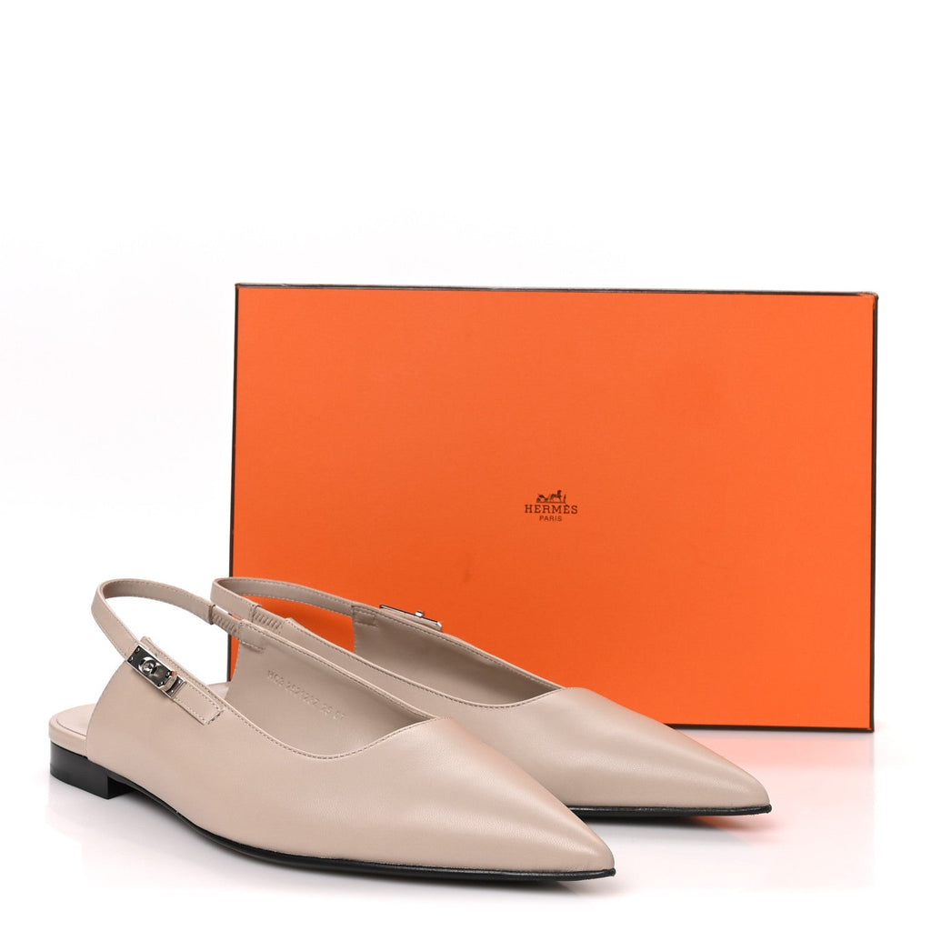 Hermès Nappa Women's Lovely Slingback Flats 38.5 Beige Galet