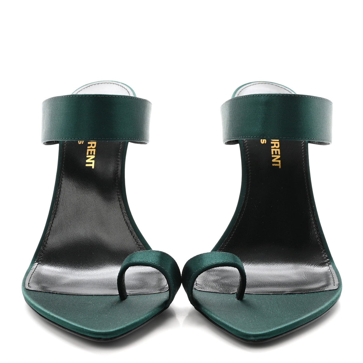 Saint Laurent Crepe Satin Women's Martha Mule 110 Sandals 35.5 Dorian Green