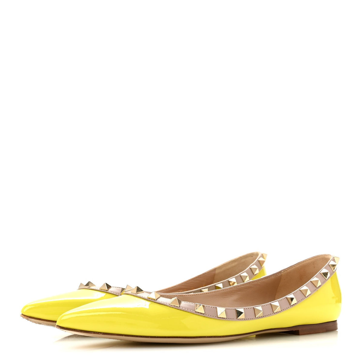 Valentino Garavani Patent Leather Women's Rockstud Flats 38 Acid Yellow