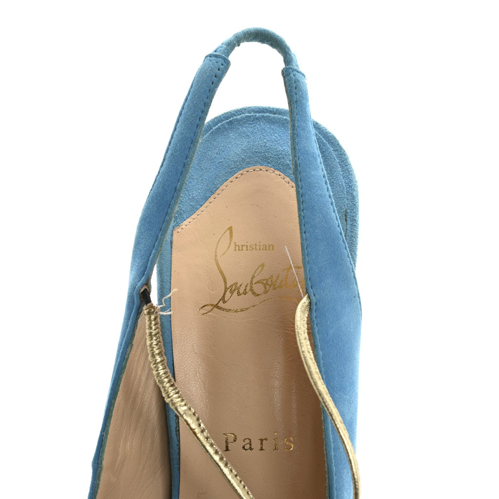 Christian Louboutin Veau Velours Spritney 100 Women's Peep Toe Pumps Blue