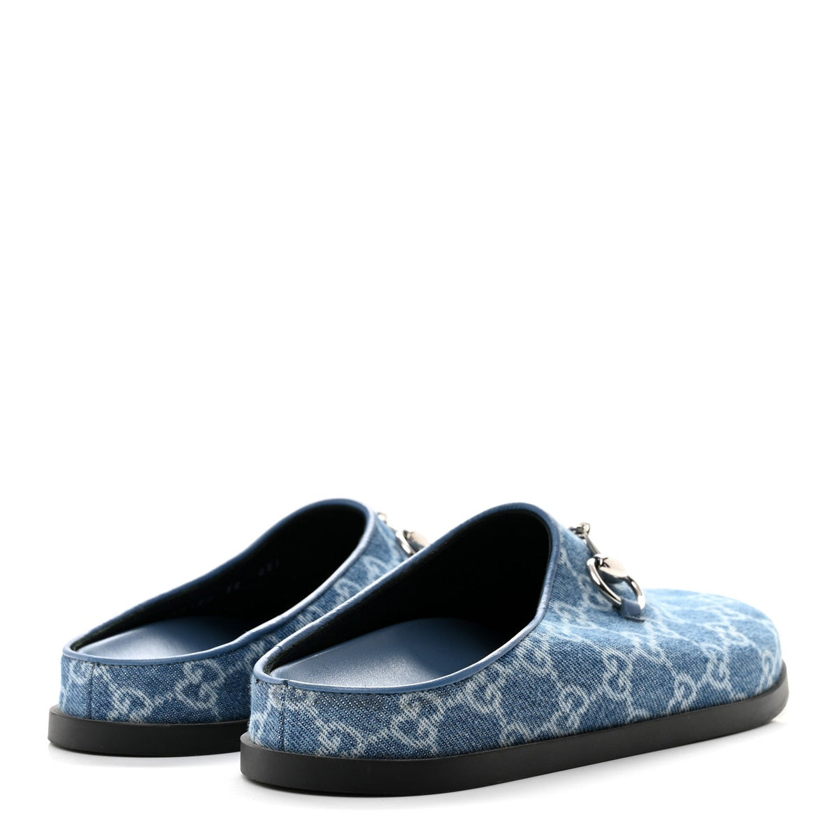 Gucci Denim GG Monogram Women's Granada Kid Horsebit Mules 35 Blue