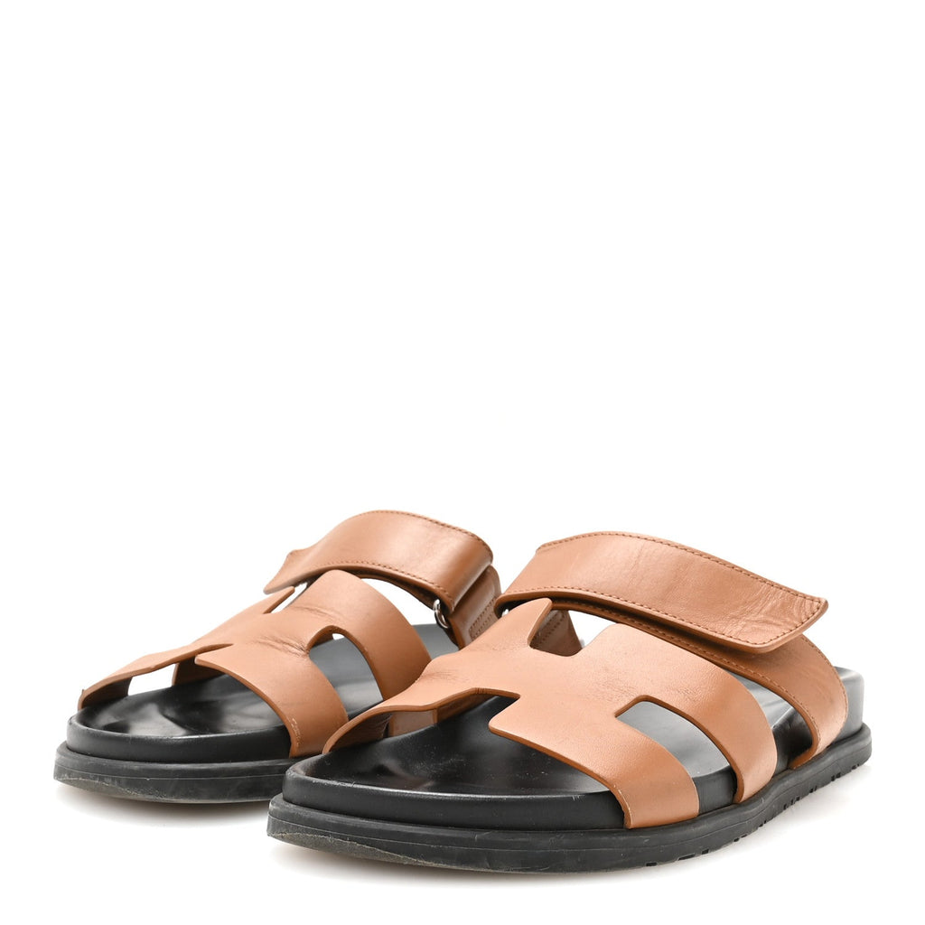 Hermes Calfskin Embroidered Women's Chypre Sandals 38 Natural