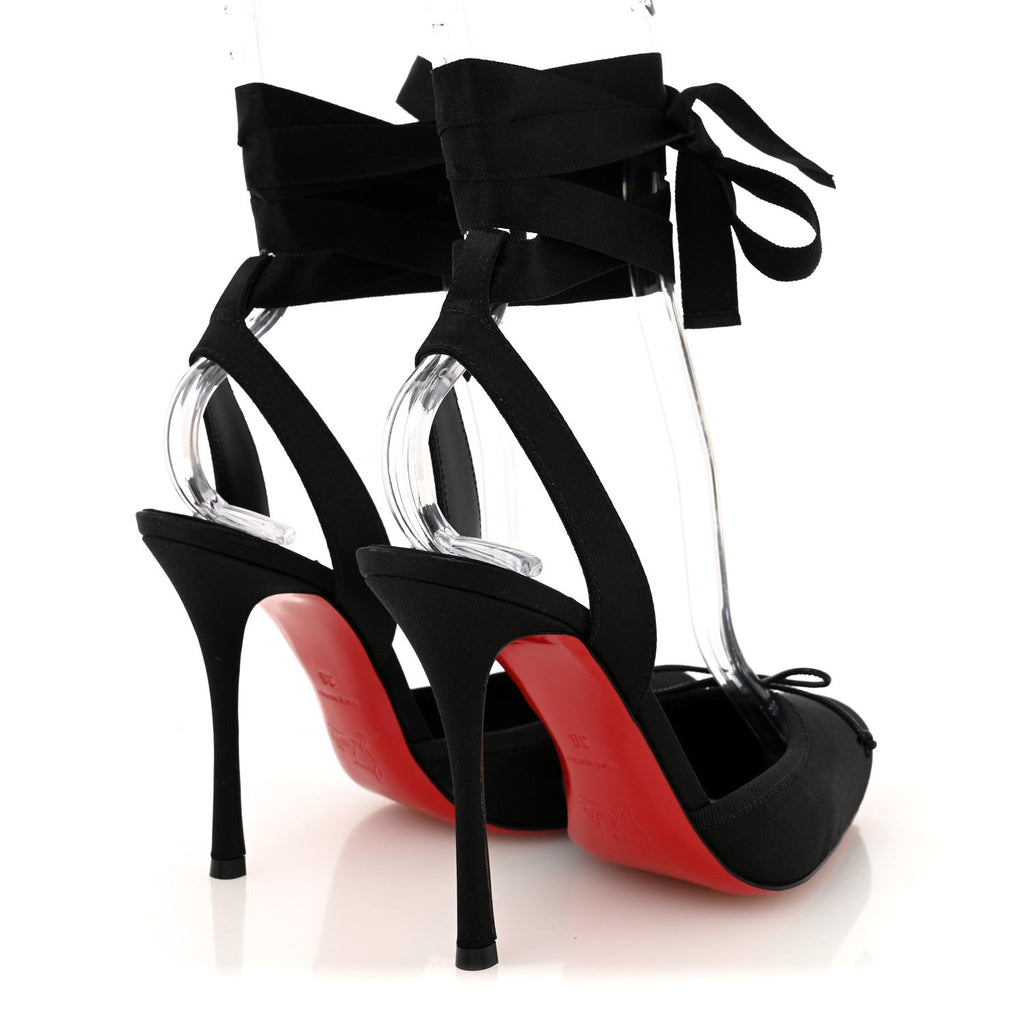 Christian Louboutin Crepe Satin Women's Cassia Lace Up 100 Pumps 36 Black