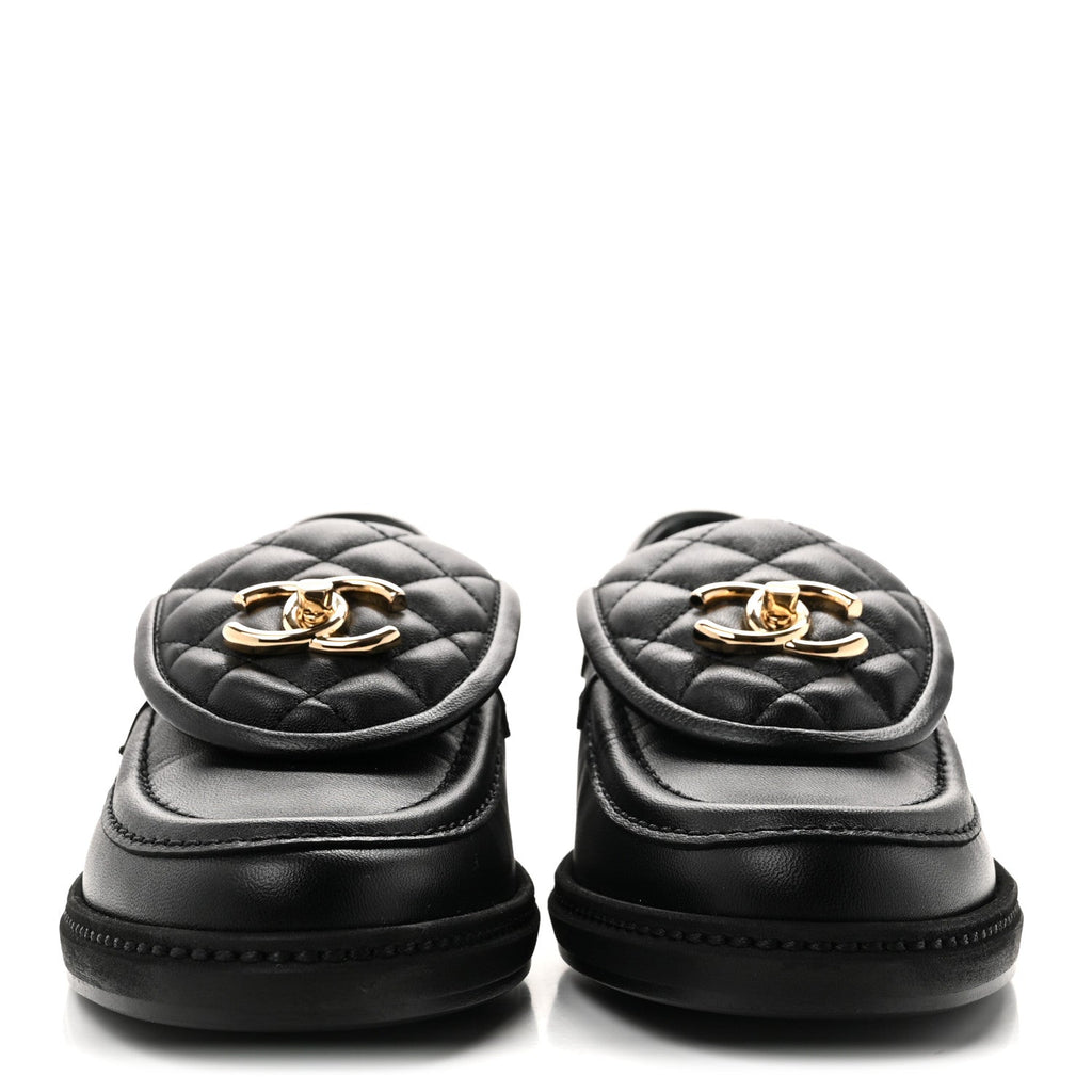 Chanel Lambskin Quilted CC Turnlock Women's Loafers Black