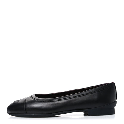 Chanel Lambskin Women's Cap Toe CC Uniform Ballerina Flats 36.5 Black