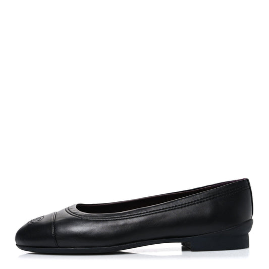 Chanel Lambskin Women's Cap Toe CC Uniform Ballerina Flats 36.5 Black