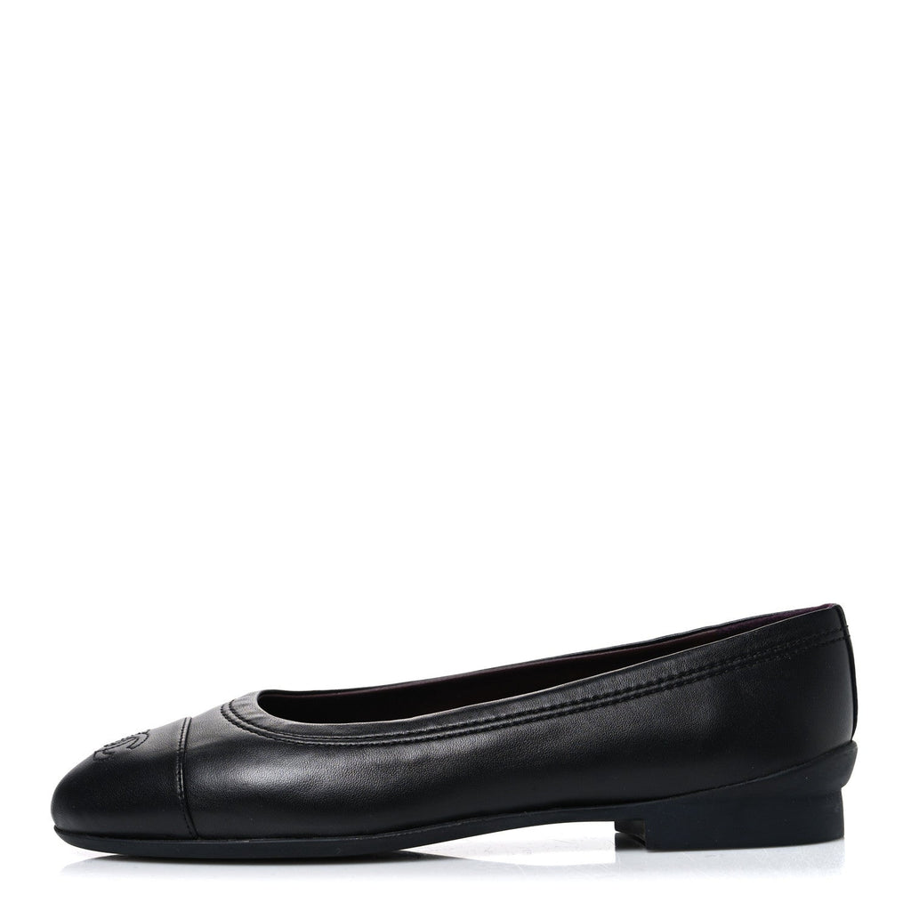 Chanel Lambskin Women's Cap Toe CC Uniform Ballerina Flats 36.5 Black