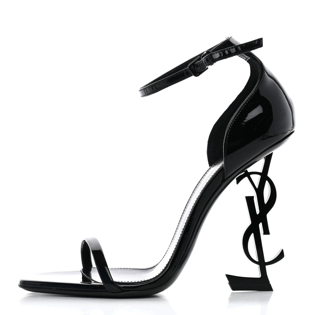 Saint Laurent Patent Calfskin Women's Opyum 110 Sandals 37.5 Black