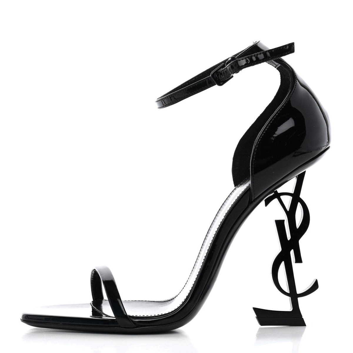 Saint Laurent Patent Calfskin Women's Opyum 110 Sandals 37.5 Black